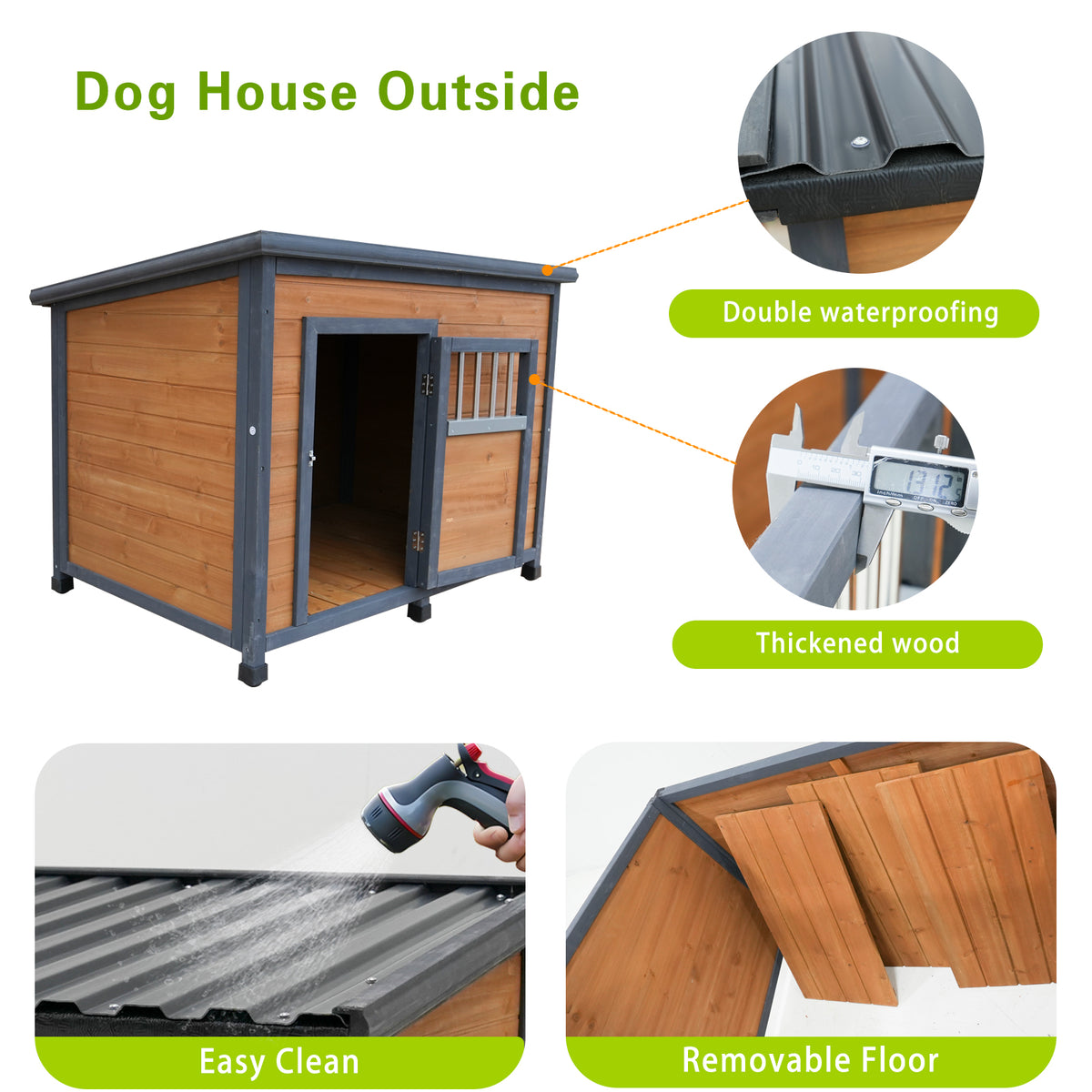 Large Solid Wood Dog House with Waterproof Roof – view 10