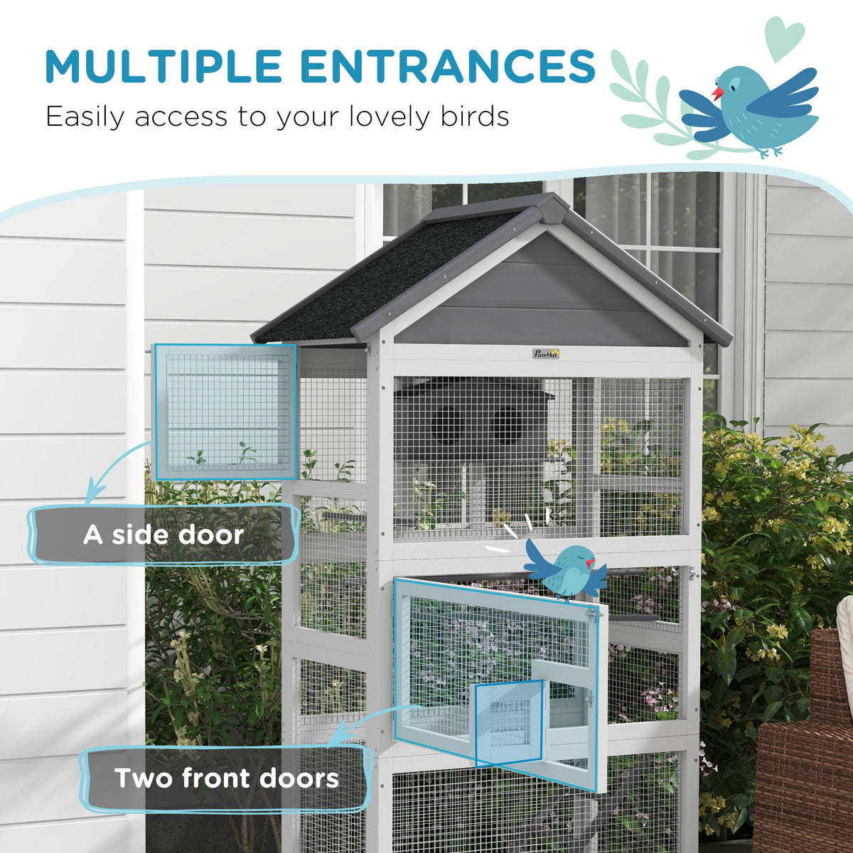 Wooden Bird Aviary with Slide-Out Tray for Finches and Parakeets – view 7