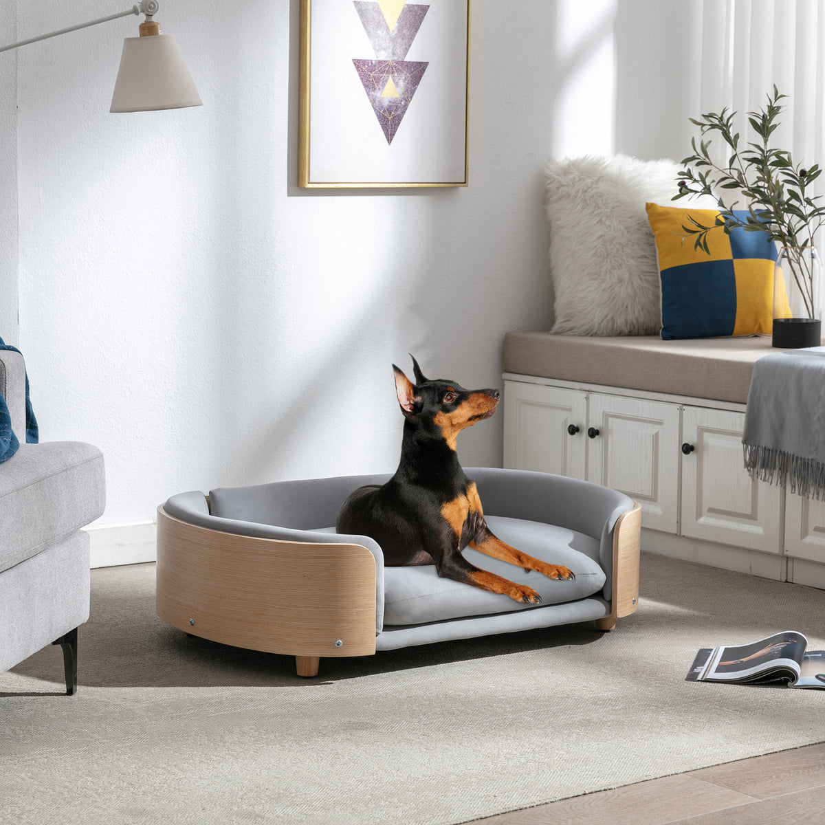 Elevated Dog Bed Sofa with Solid Wood Legs and Velvet Cushion – view 7