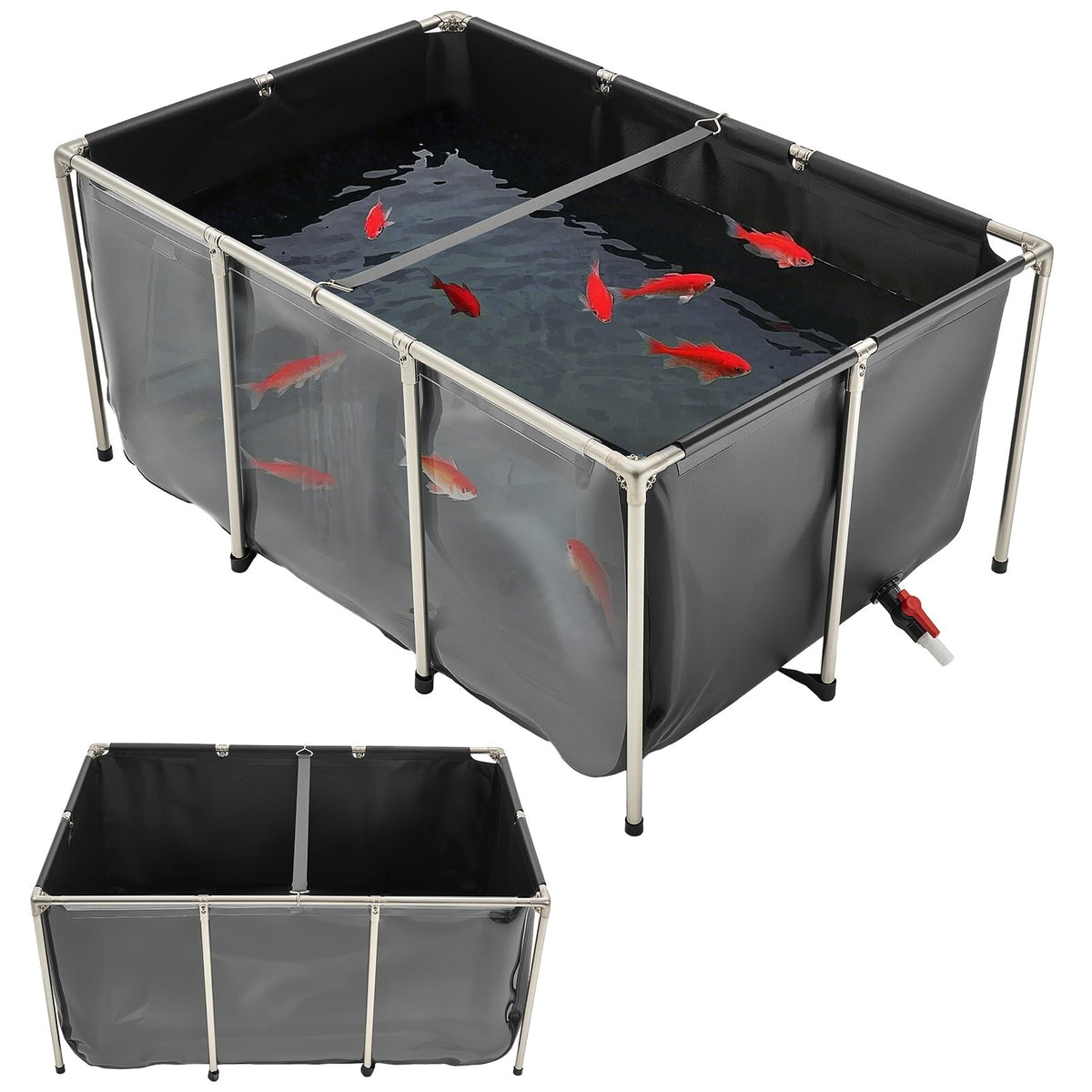 Above Ground Canvas Fish Pond with Clear Viewing Panel, 270 Gal