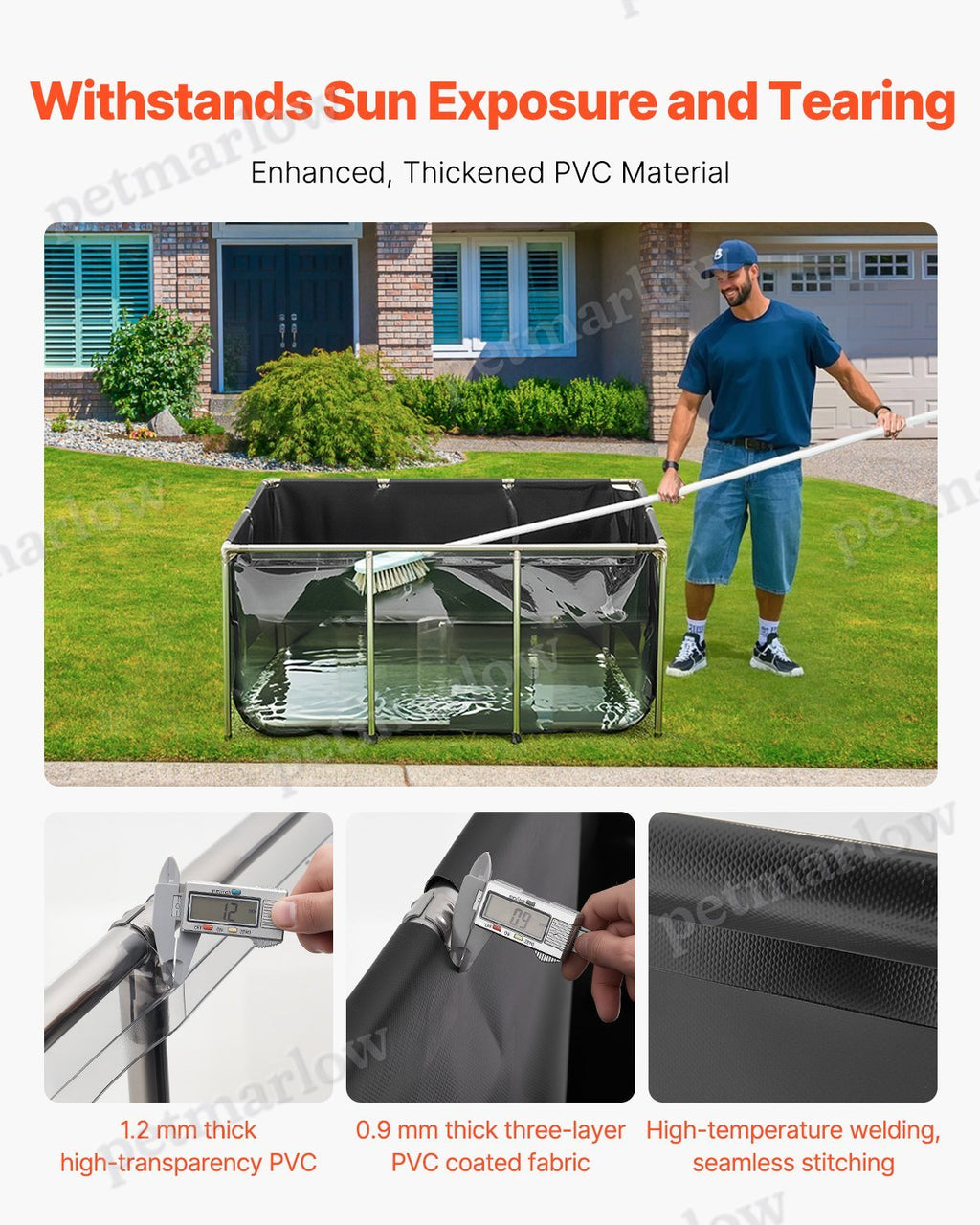 Above Ground Canvas Fish Pond with Clear Viewing Panel, 270 Gal – view 3