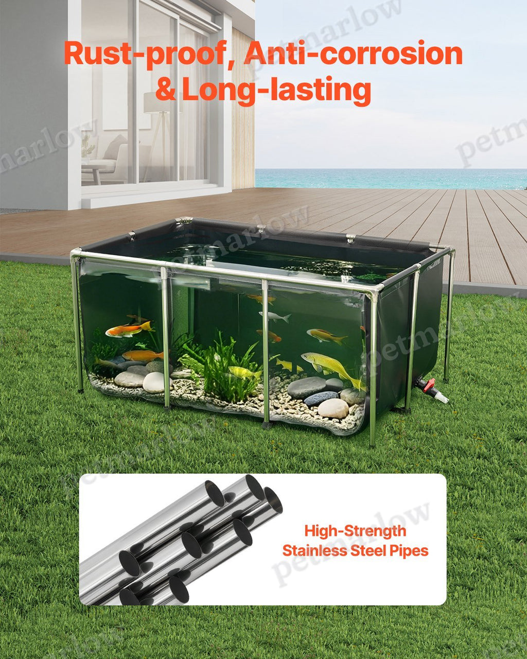 Above Ground Canvas Fish Pond with Clear Viewing Panel, 270 Gal – view 5