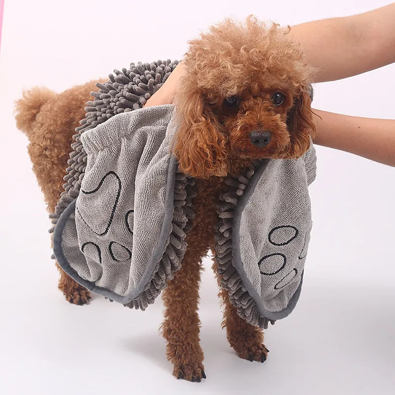Absorbent Dog Glove with Embroidered Paw for Quick Drying
