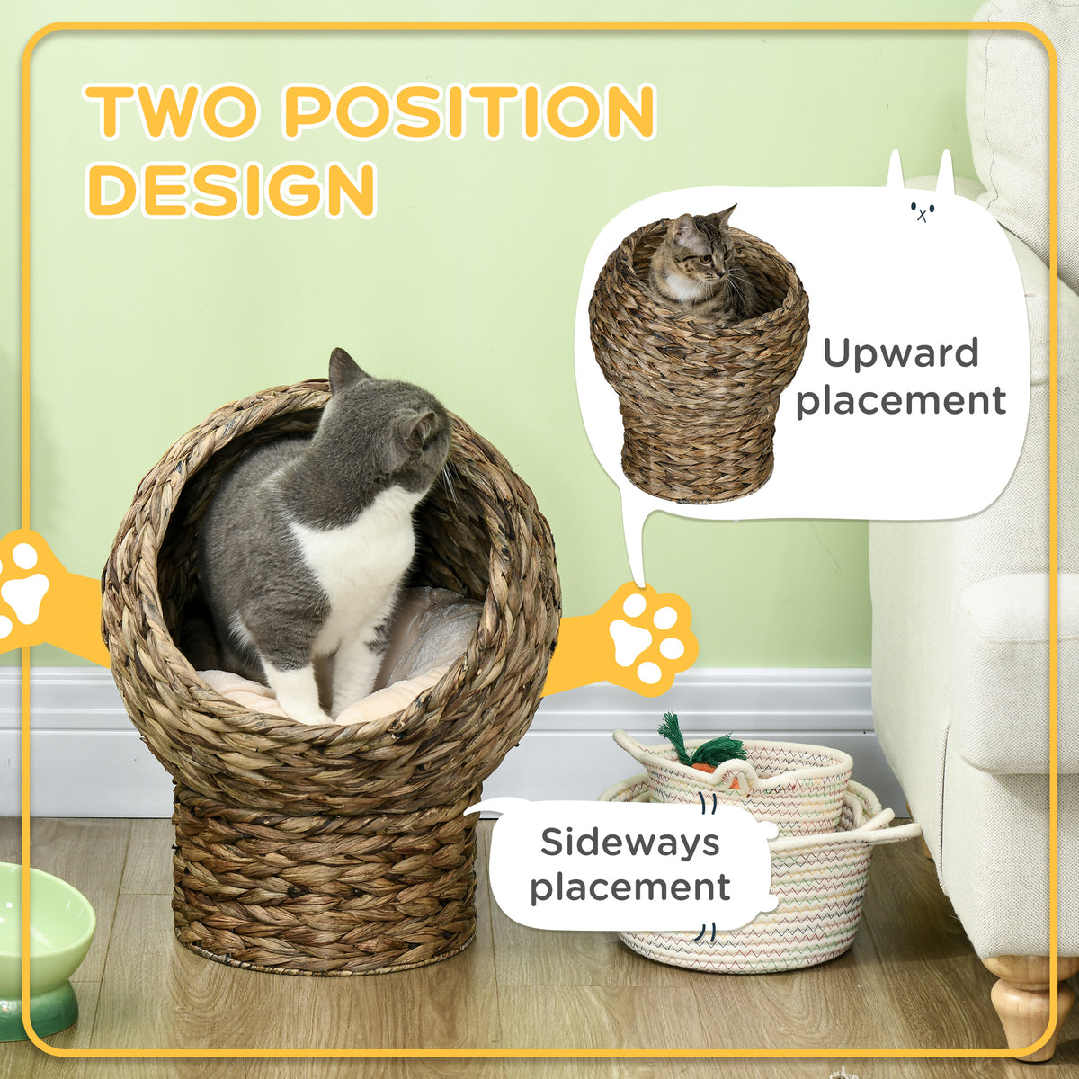 Handwoven Elevated Cat Bed with Soft Cushion – view 8