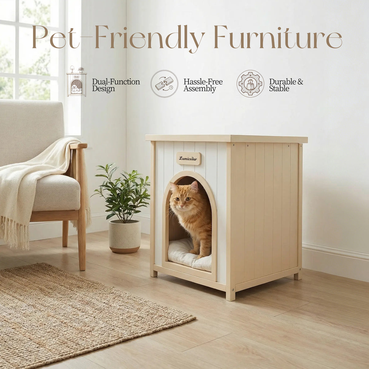 Modern Indoor Wooden Dog House with Cushion – view 12