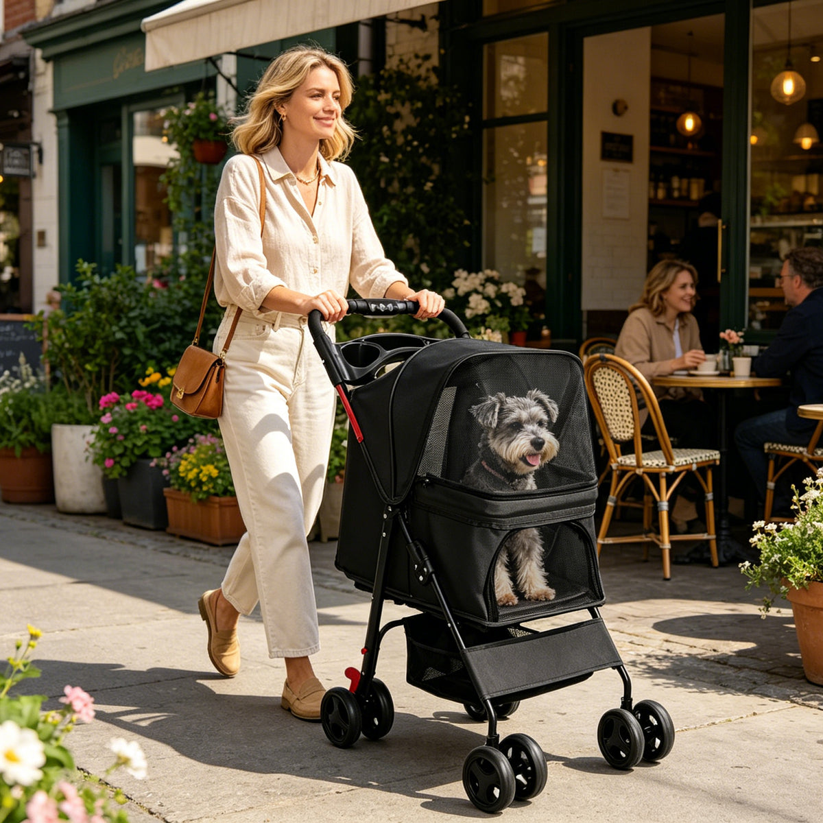 Foldable Pet Stroller for Small Dogs and Cats Up to 28 lbs