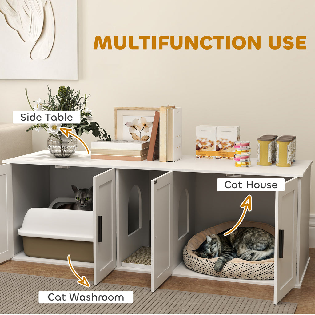 Cat Litter Box Enclosure with Dual Compartments and Scratching Mat – view 7