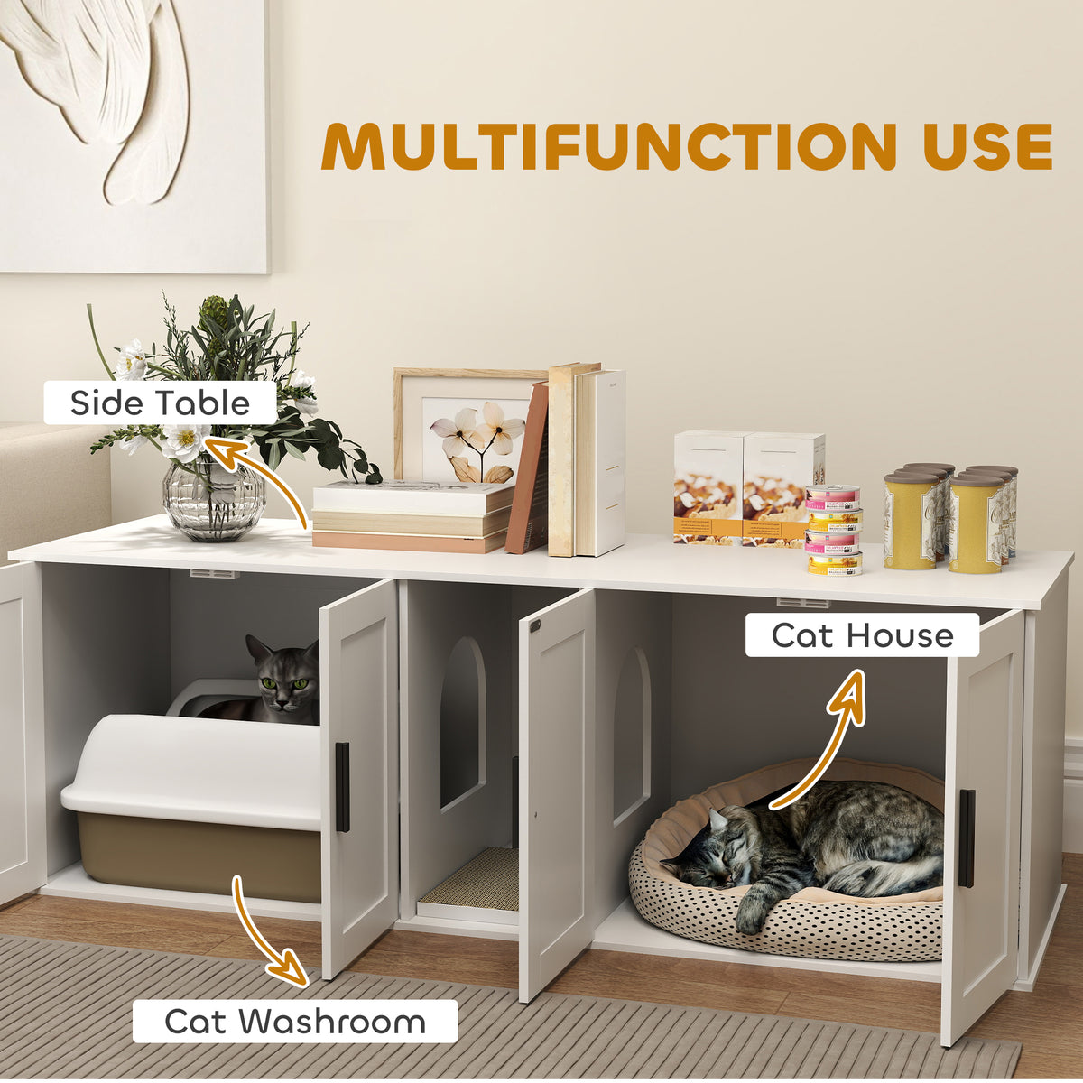 Cat Litter Box Enclosure with Dual Compartments and Scratching Mat – view 7