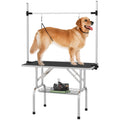 Adjustable Dog Grooming Table with Safety Slings and Storage – black