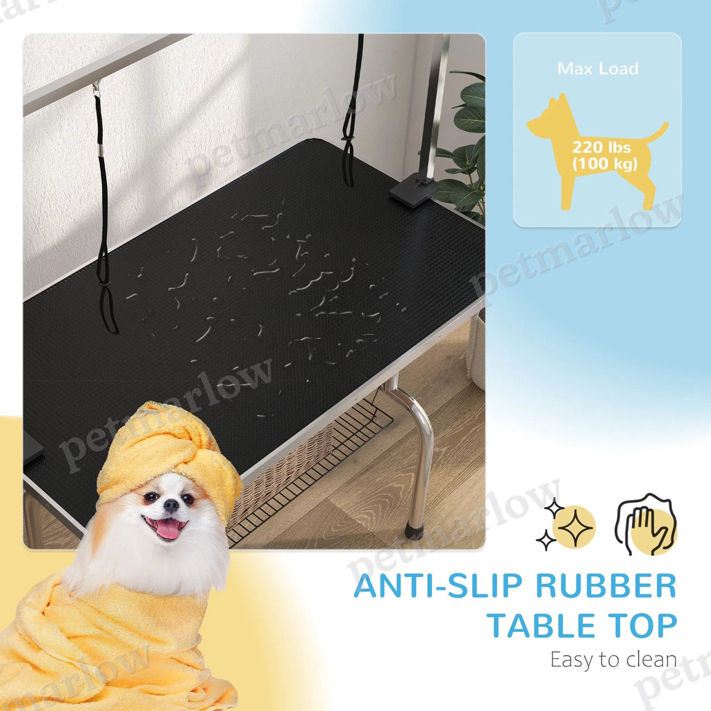 Adjustable Dog Grooming Table with Safety Slings and Storage – view 3