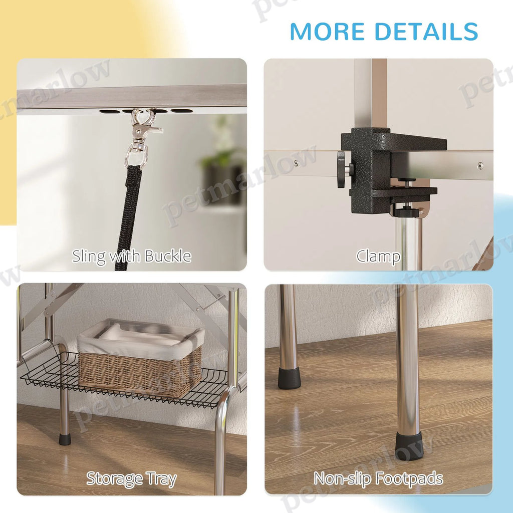 Adjustable Dog Grooming Table with Safety Slings and Storage – view 4