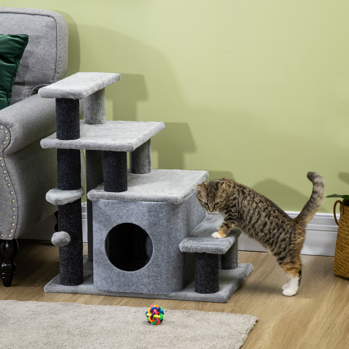 Adjustable Height Cat Stairs with Scratching Post