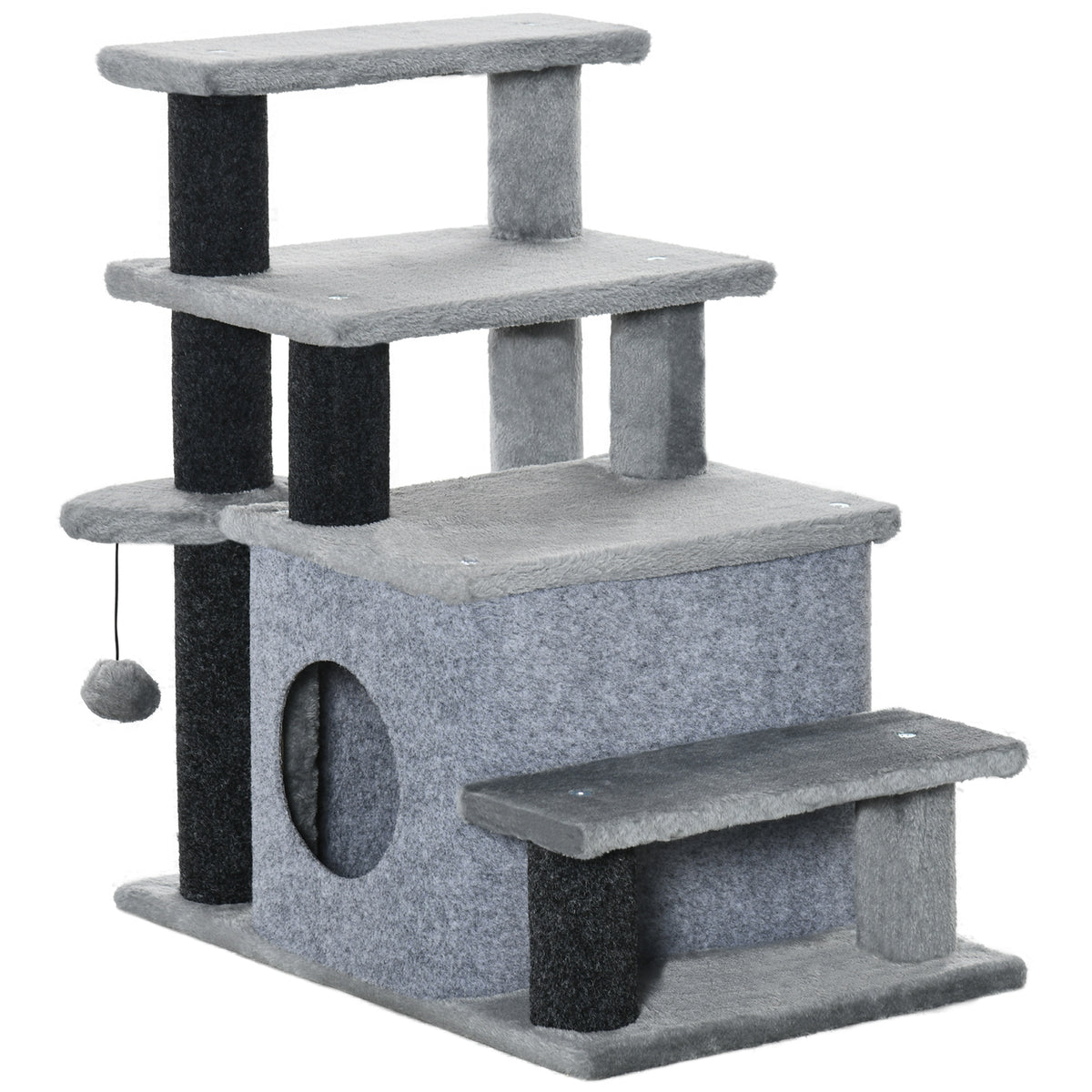 Adjustable Height Cat Stairs with Scratching Post – Gray / 610x120x410 mm