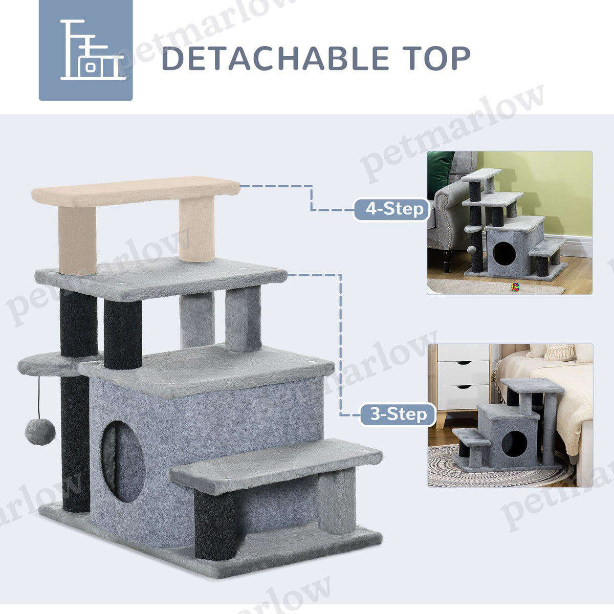 Adjustable Height Cat Stairs with Scratching Post – view 4