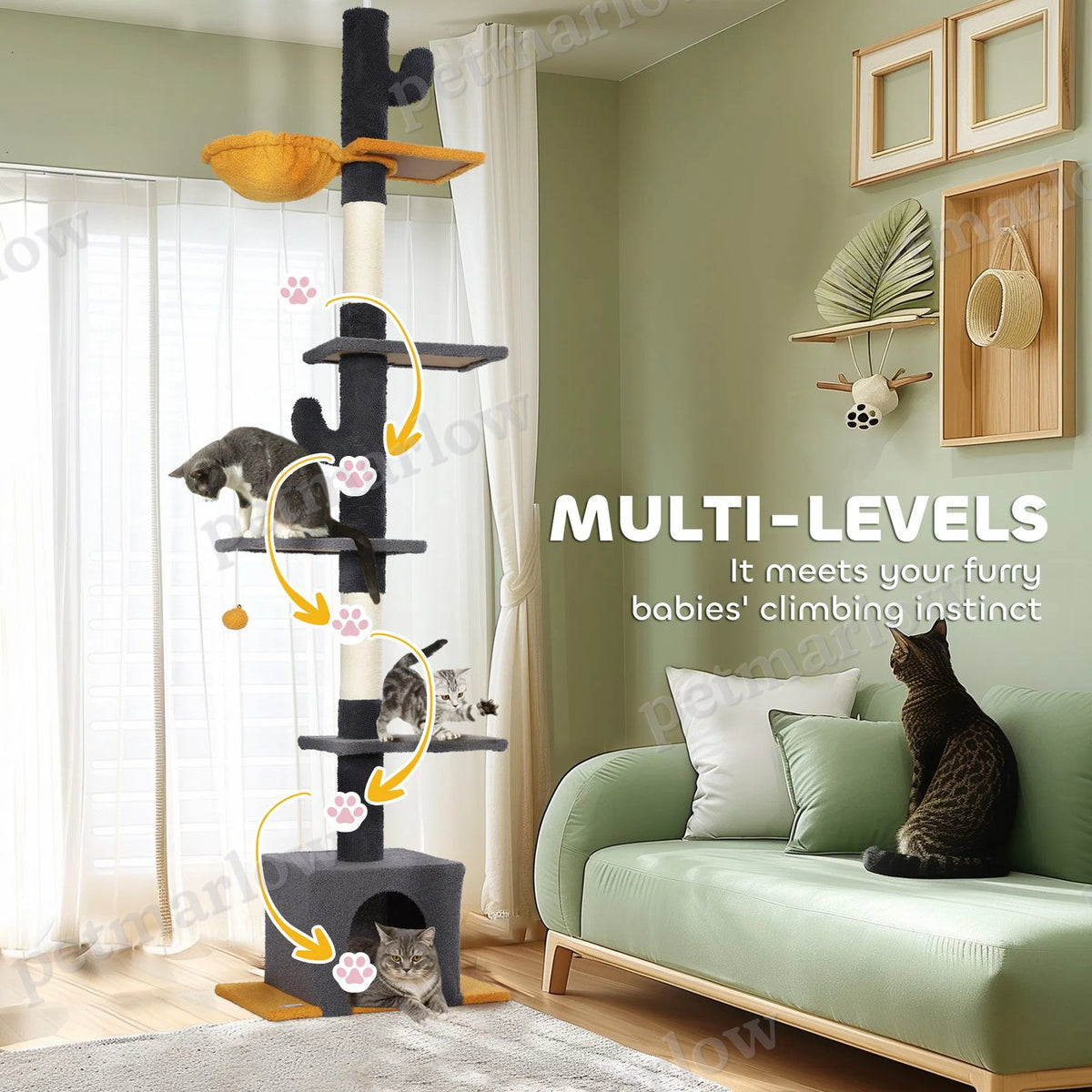 Adjustable Height Cat Tree with Hammock and Condo – view 6