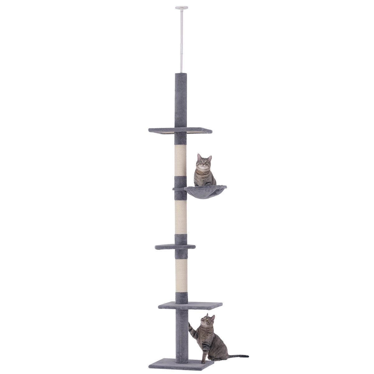 Adjustable Height Cat Tree with Scratching Posts and Hammock – Grey / 435x360x280 mm