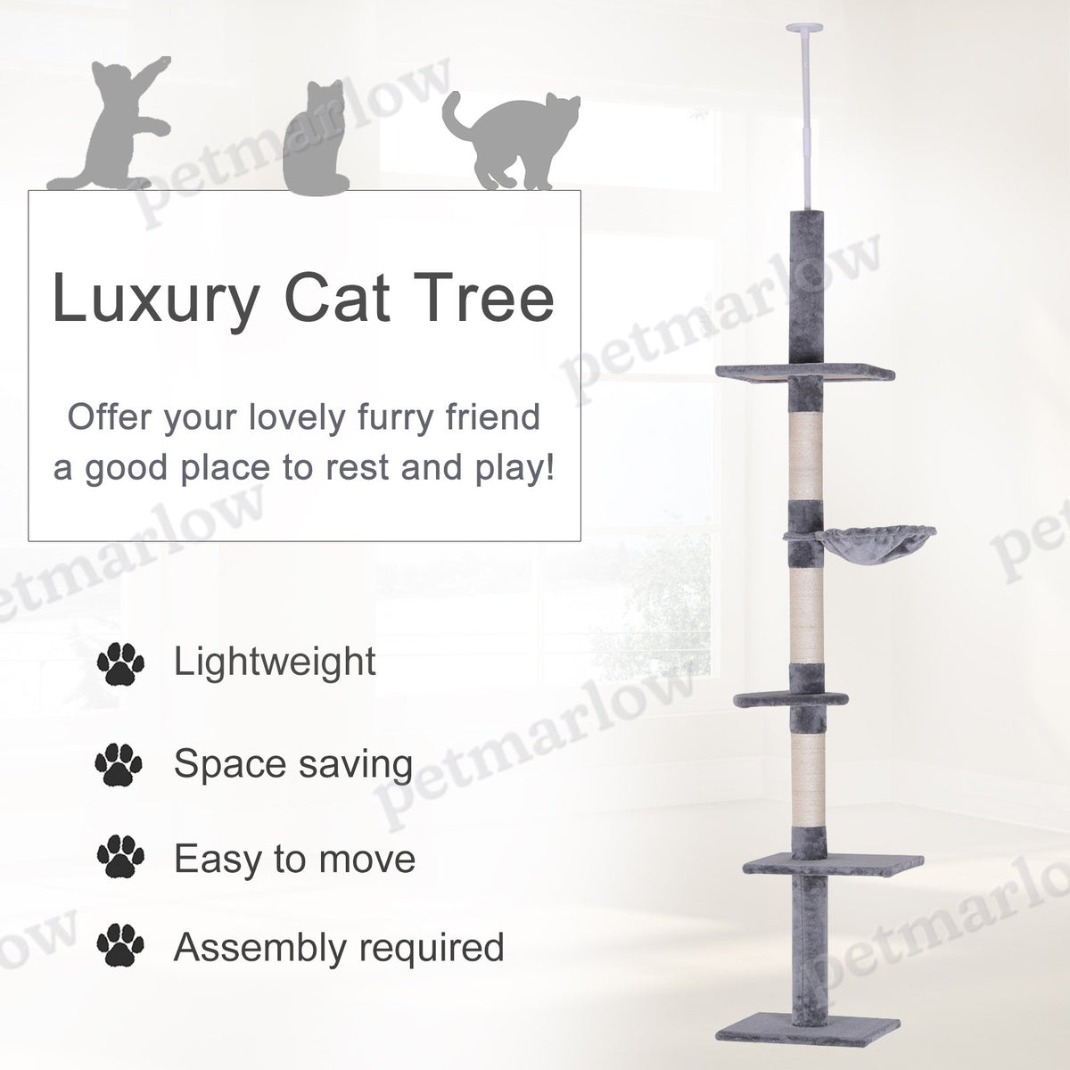 Adjustable Height Cat Tree with Scratching Posts and Hammock – view 3