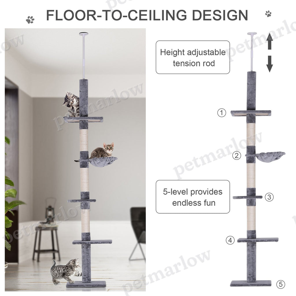 Adjustable Height Cat Tree with Scratching Posts and Hammock – view 5