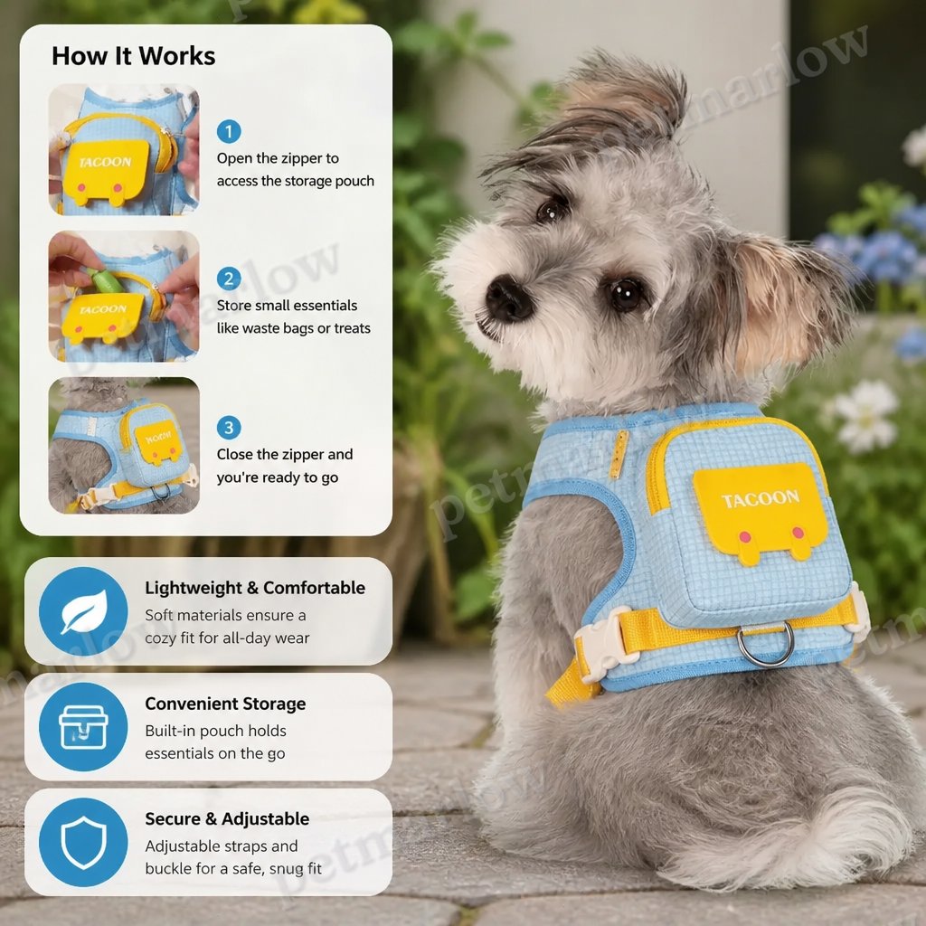 Adjustable Pet Harness with Storage Backpack for Small Dogs and Cats – view 6