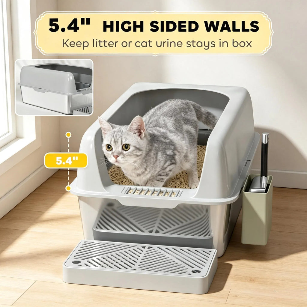 High-Sided Stainless Steel Litter Box Set for Cats – view 8