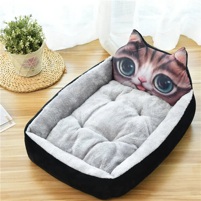 Animal Head Design Cat Bed for Cosy Sleep – 3D Black Cat / S 50cm
