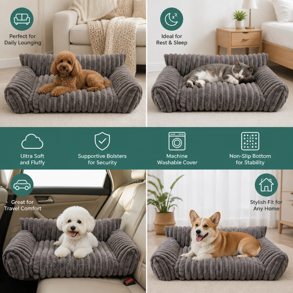 Fluffy Cloud Pet Sofa Bed with Soft Bolsters & Washable Cover – view 8
