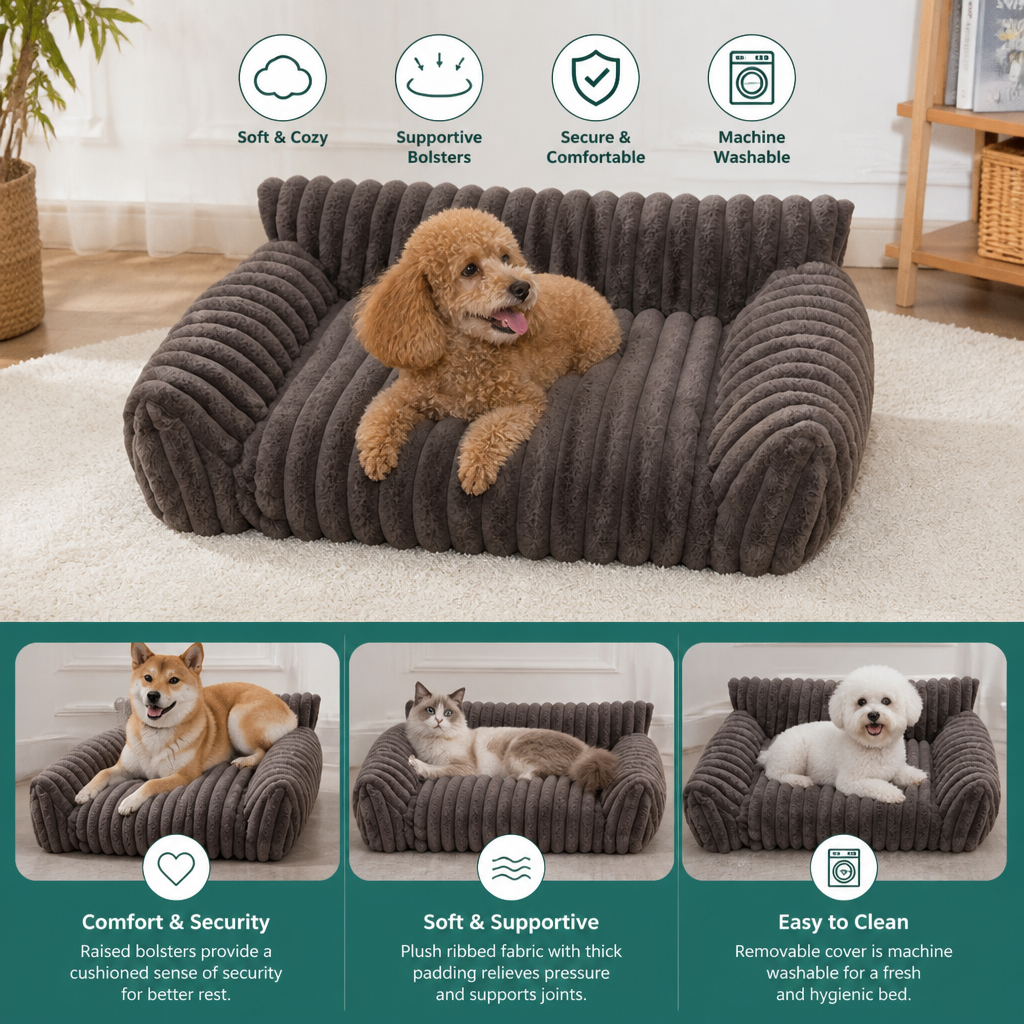 Fluffy Cloud Pet Sofa Bed with Soft Bolsters & Washable Cover – view 9