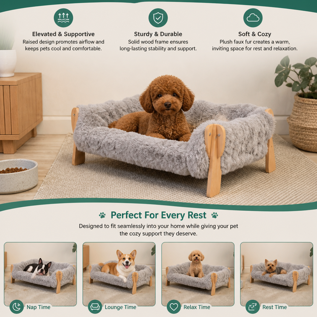 Luxury Elevated Solid Wood Dog Couch Bed – view 8