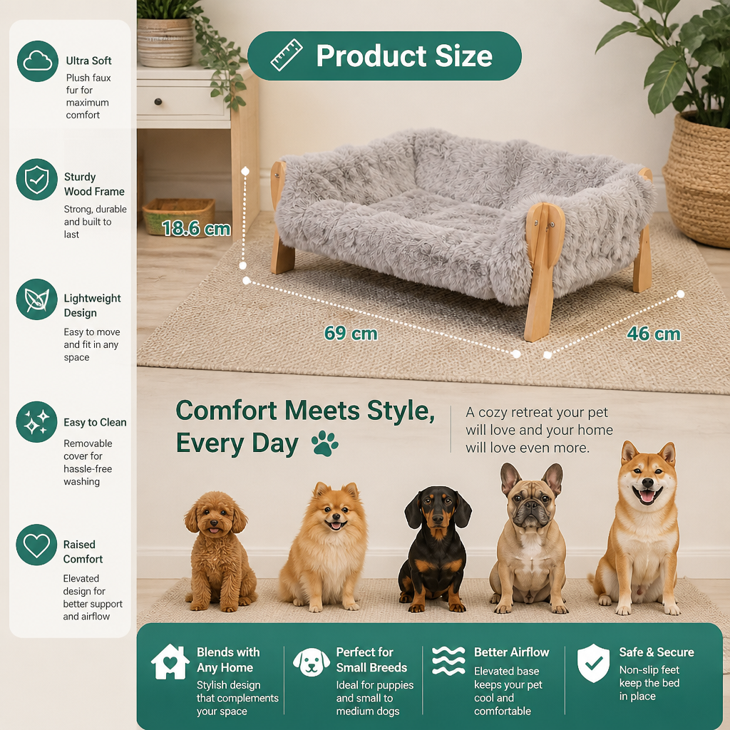 Luxury Elevated Solid Wood Dog Couch Bed – view 7