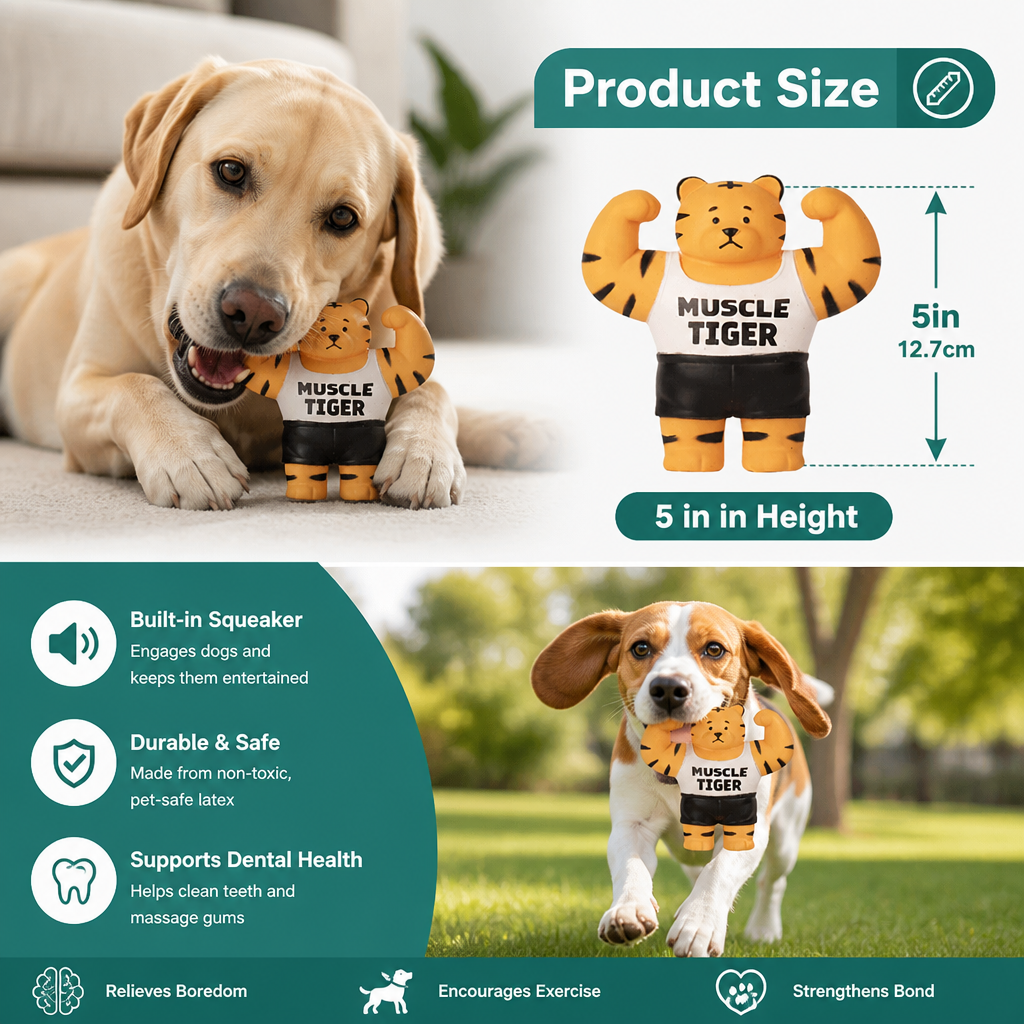 Durable Squeaky Muscle Buddy Dog Toy – view 9
