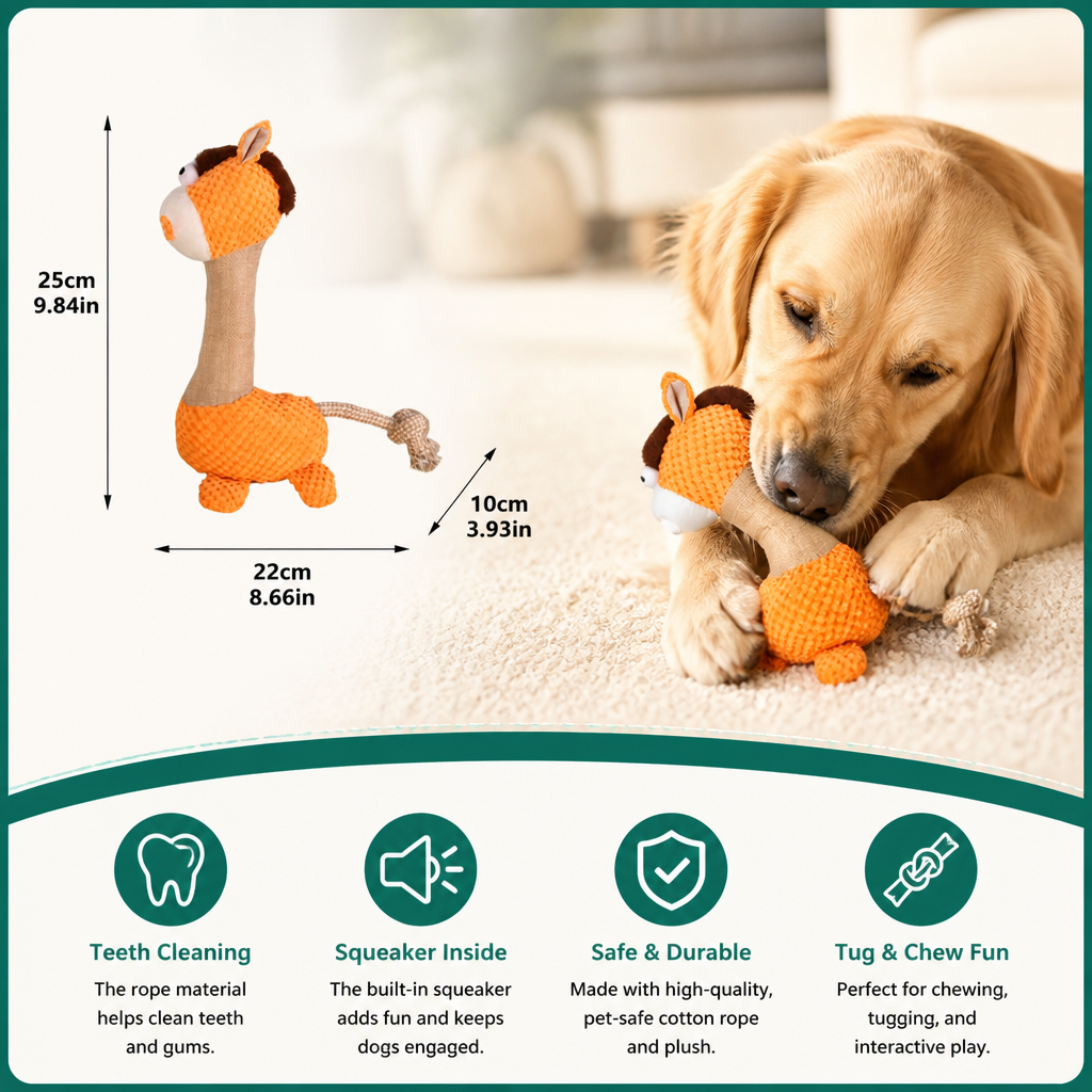 Durable Cotton Rope Teeth Cleaning Plush Dog Toy with Squeaker – view 8