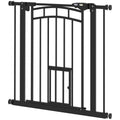 Auto-Close Pet Gate with Cat Door – Black