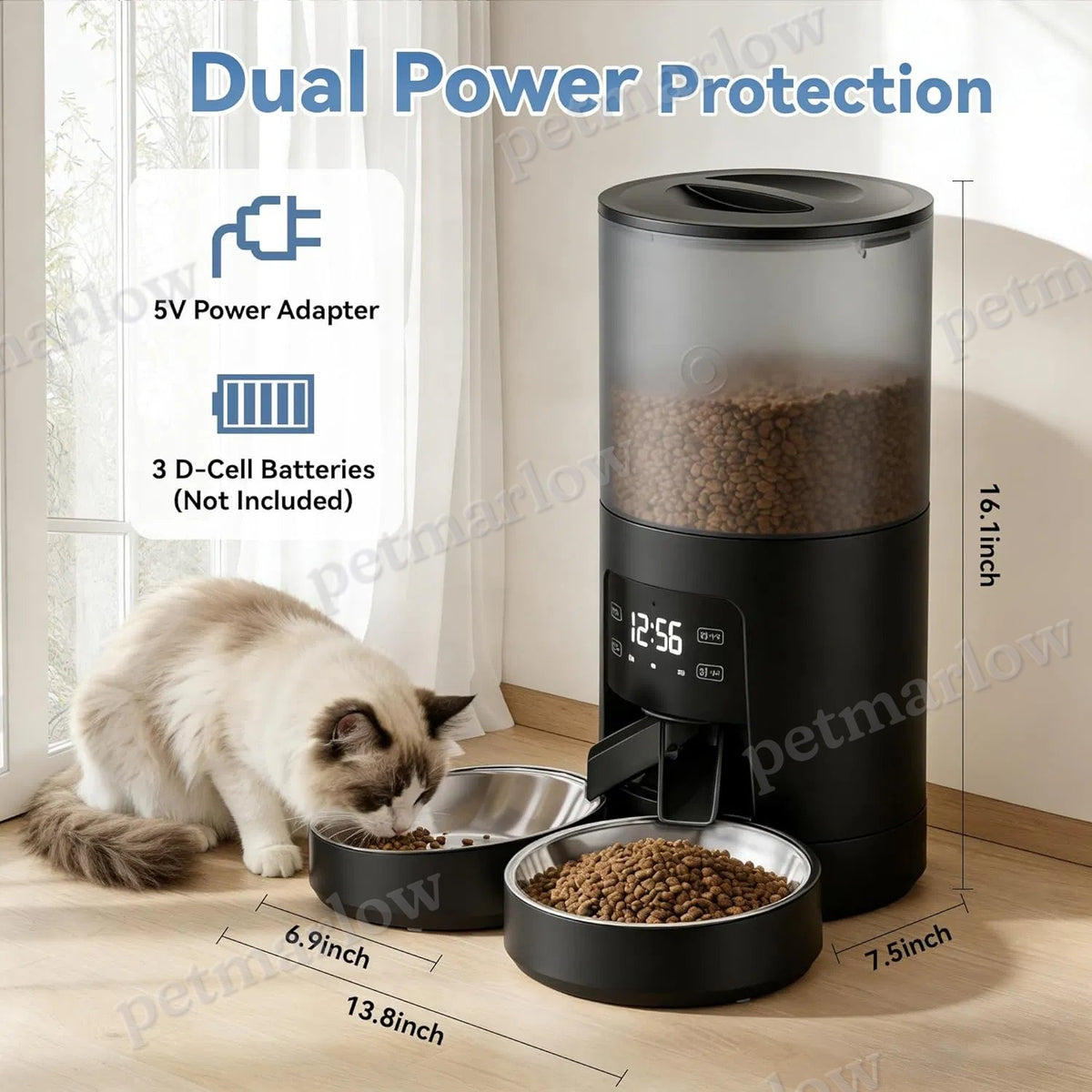 Automatic Cat Feeder with Dual Bowls and Voice Recorder – view 4