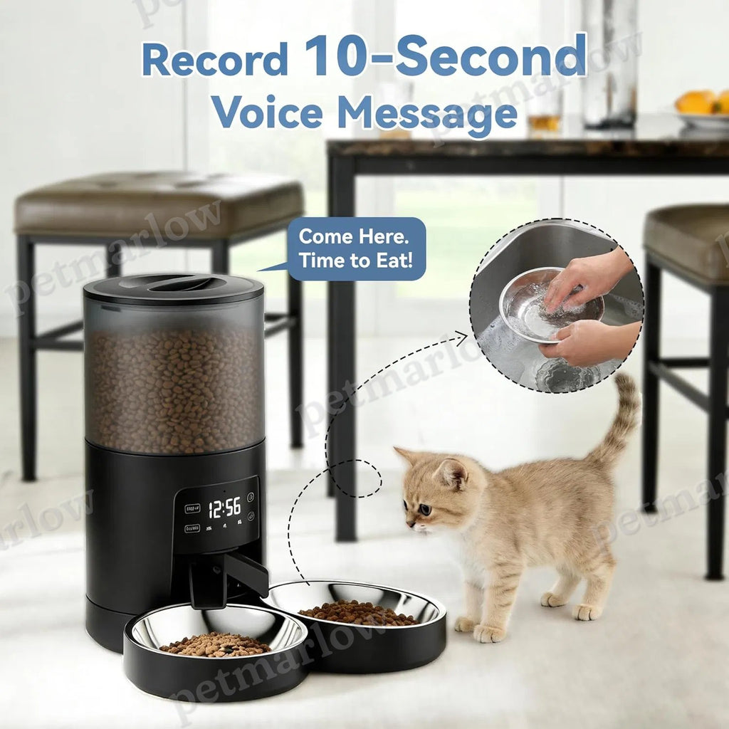 Automatic Cat Feeder with Dual Bowls and Voice Recorder – view 5