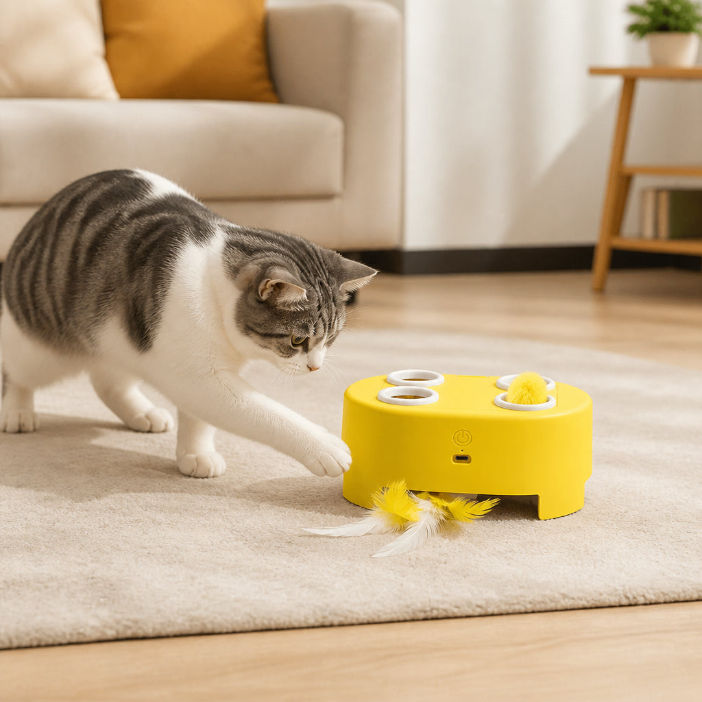 Automatic Feather Chase Toy for Cats – Yellow