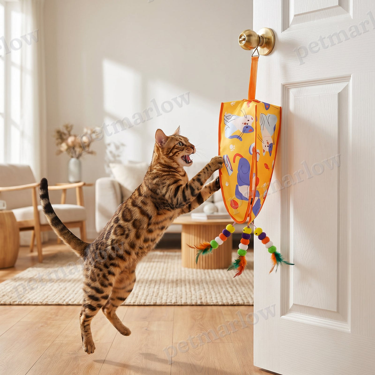 Automatic Hanging Cat Toy with Feather Teasers & Sound – view 2