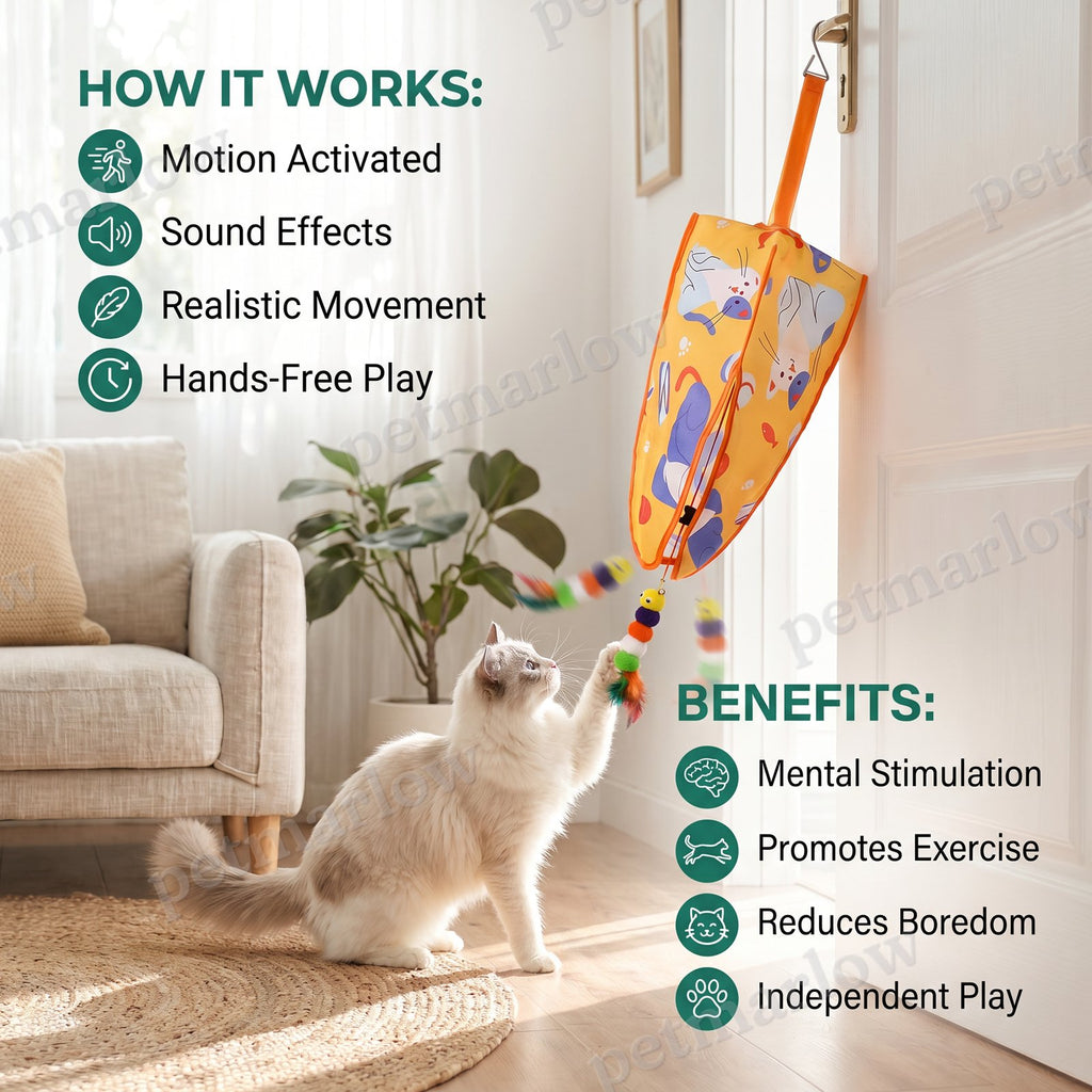 Automatic Hanging Cat Toy with Feather Teasers & Sound – view 3