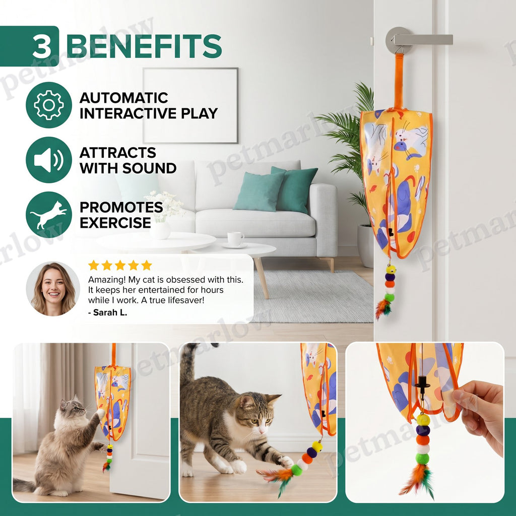 Automatic Hanging Cat Toy with Feather Teasers & Sound – view 4