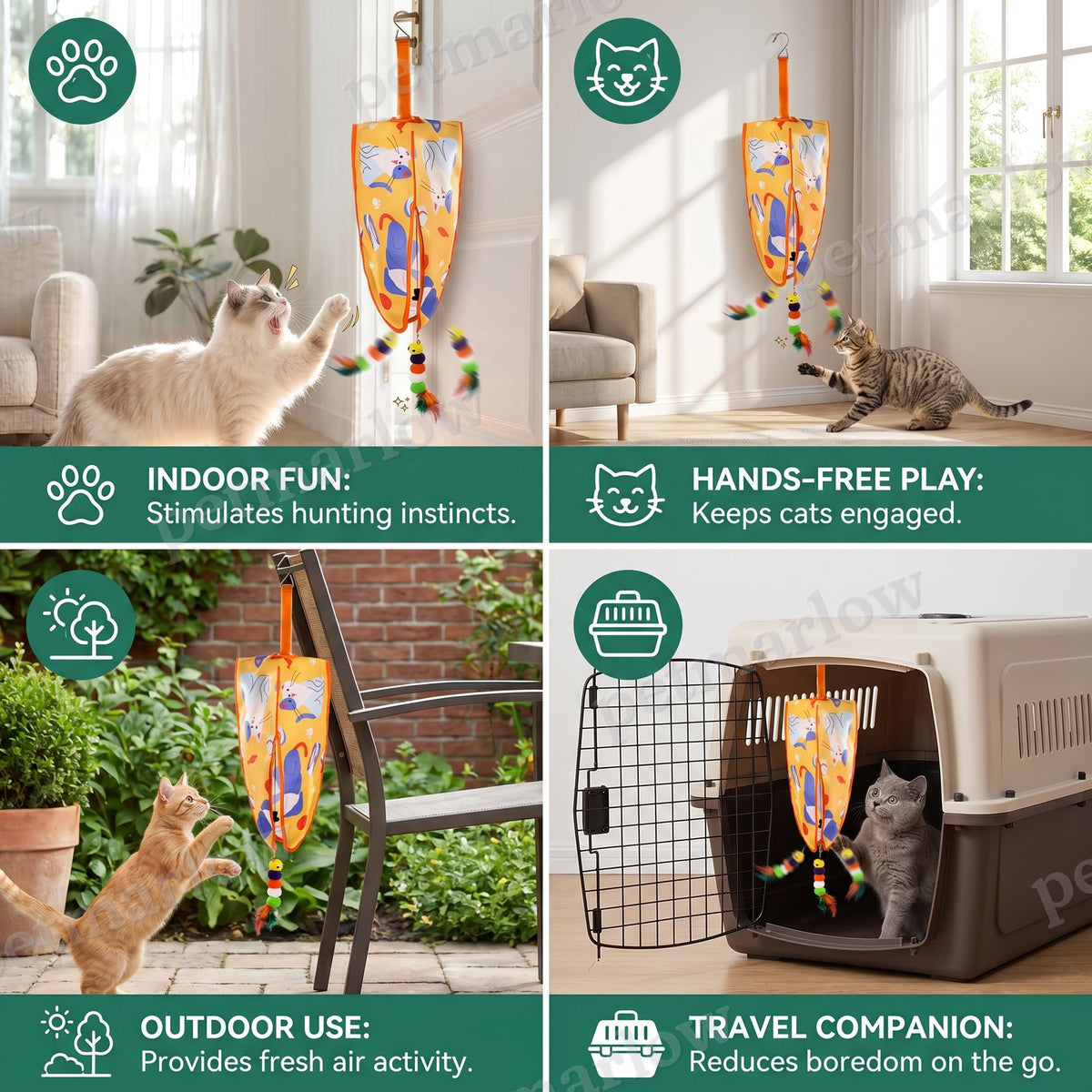Automatic Hanging Cat Toy with Feather Teasers & Sound – view 5