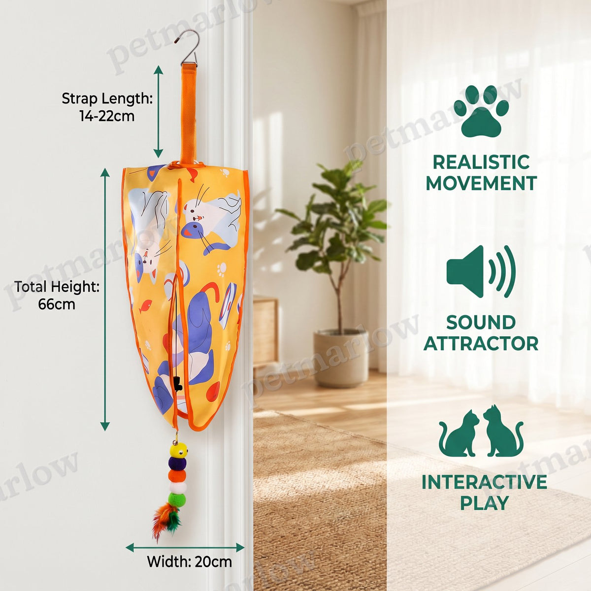 Automatic Hanging Cat Toy with Feather Teasers & Sound – view 6