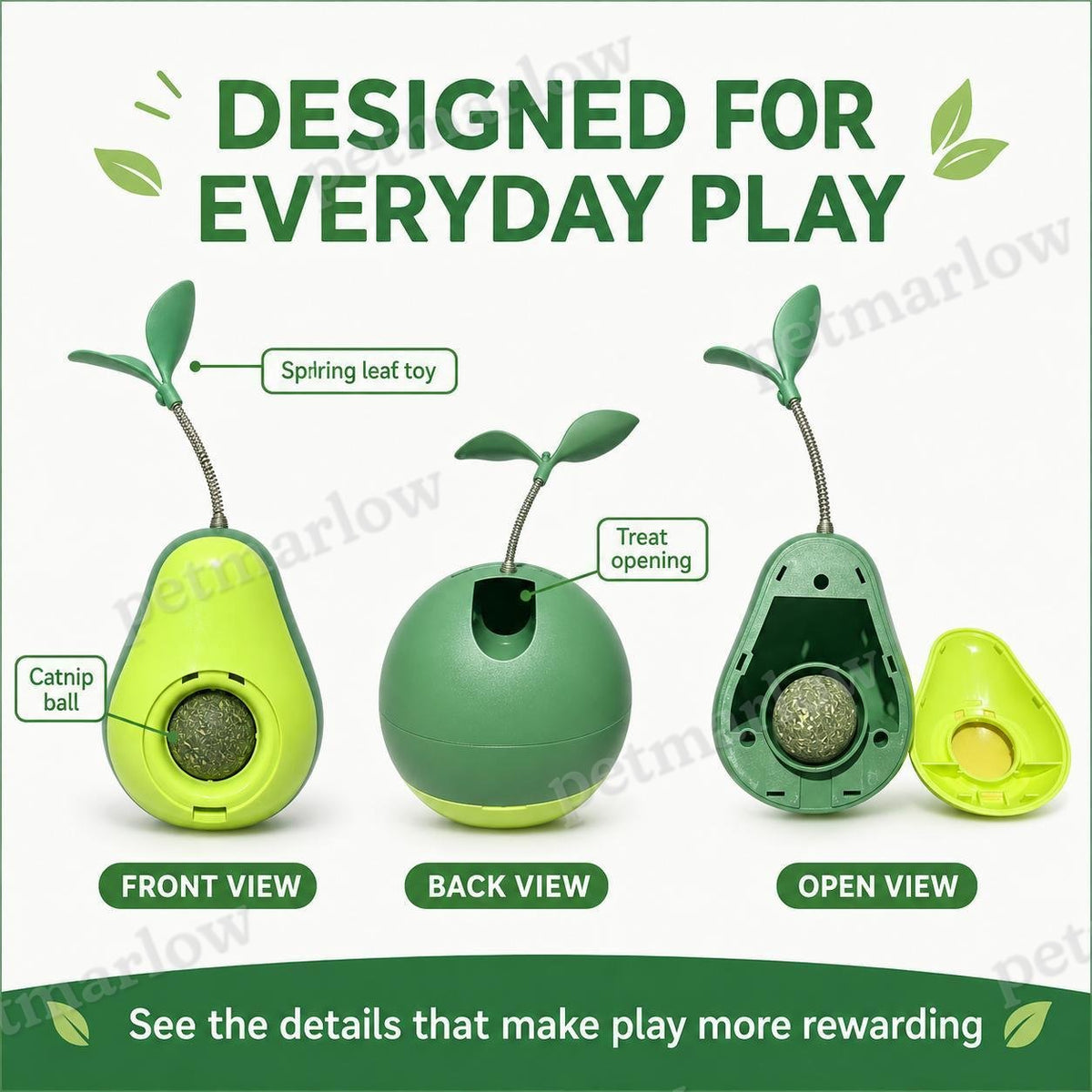 Avocado-Shaped Cat Tumbler Toy for Interactive Play – view 3