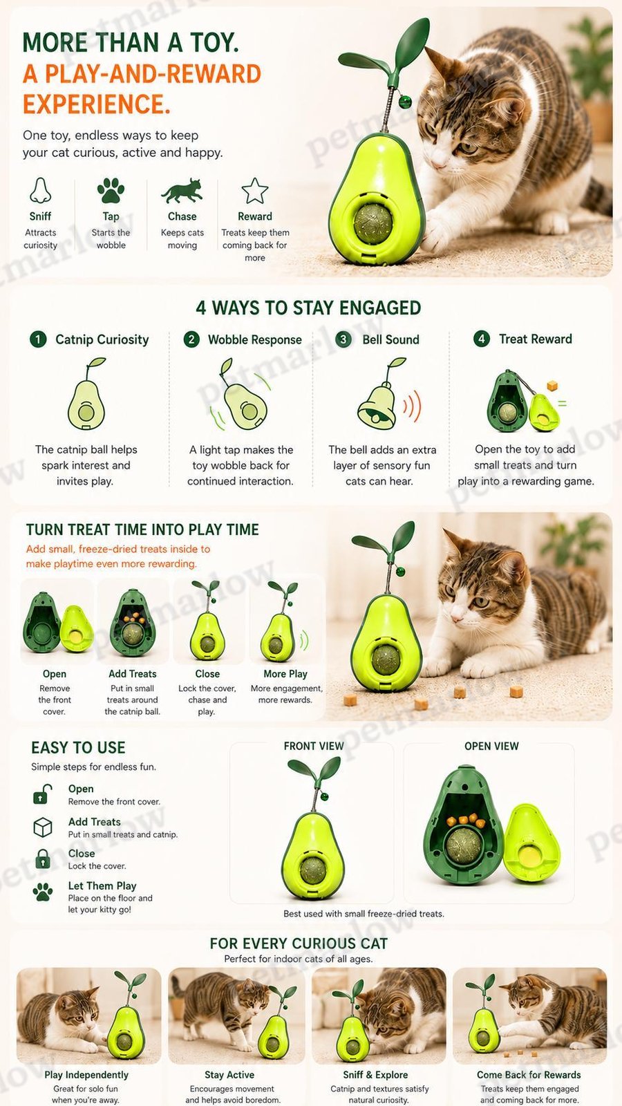 Avocado-Shaped Cat Tumbler Toy for Interactive Play – view 5