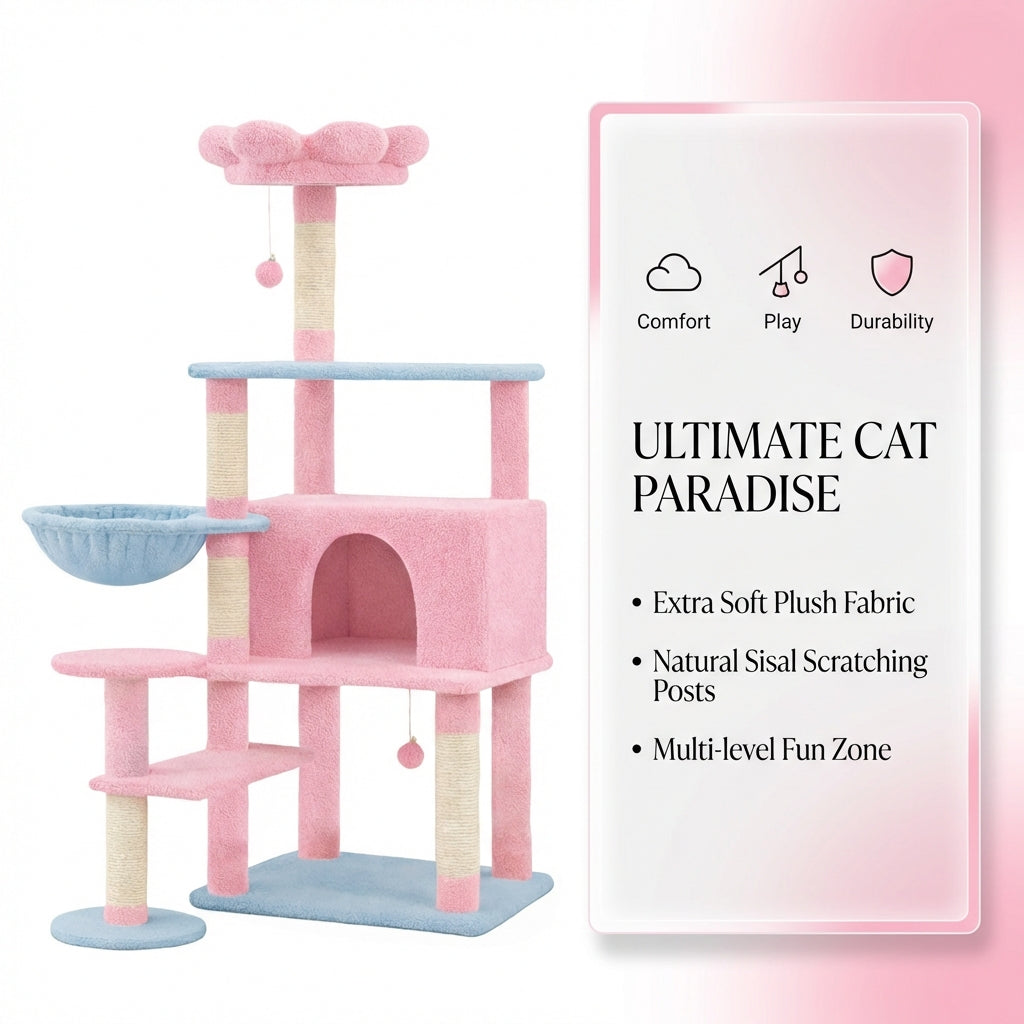 Flower Cat Tree with Large Condo and Removable Cushion – view 9