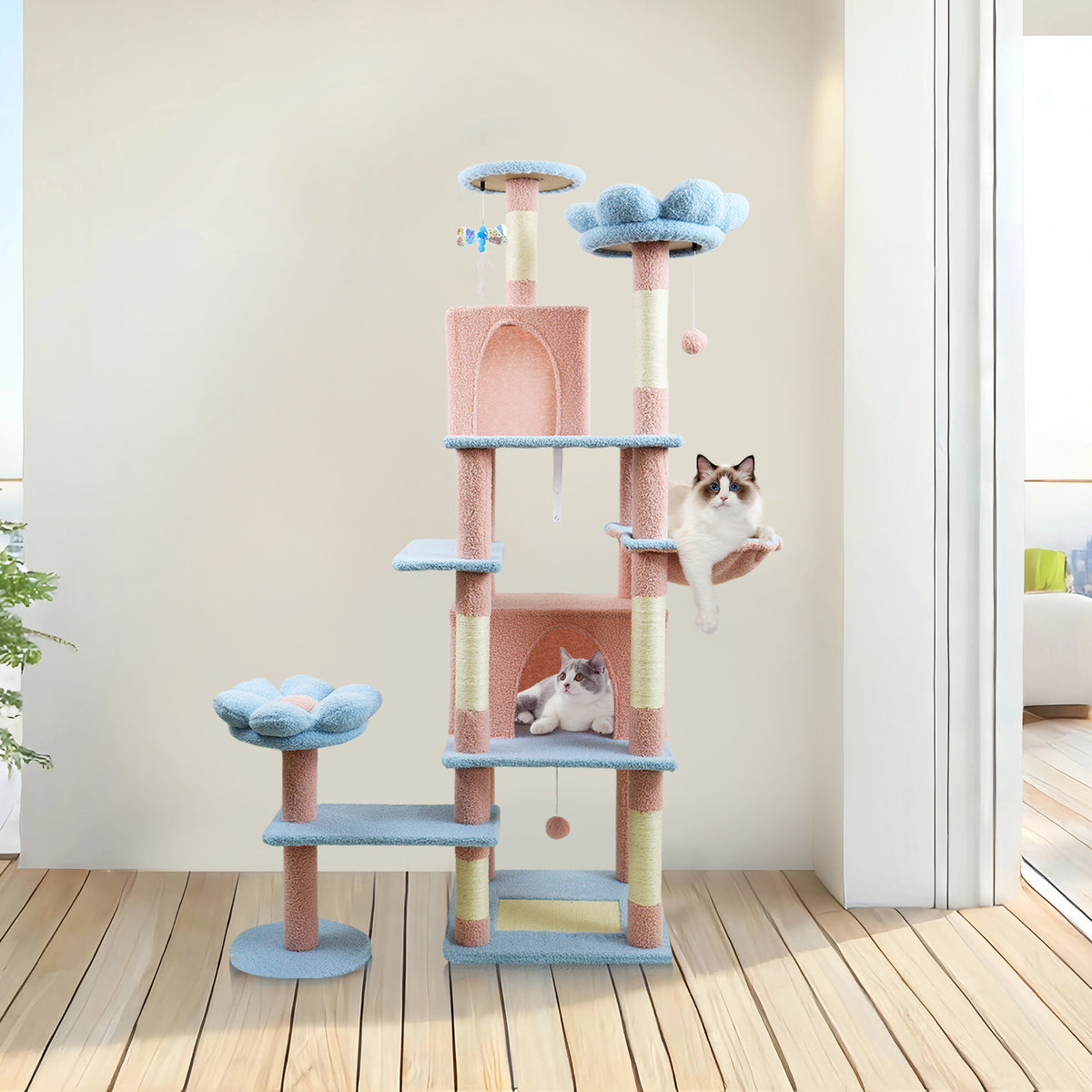 71-Inch Flower Cat Tree with Large Condo and Hammock – view 8
