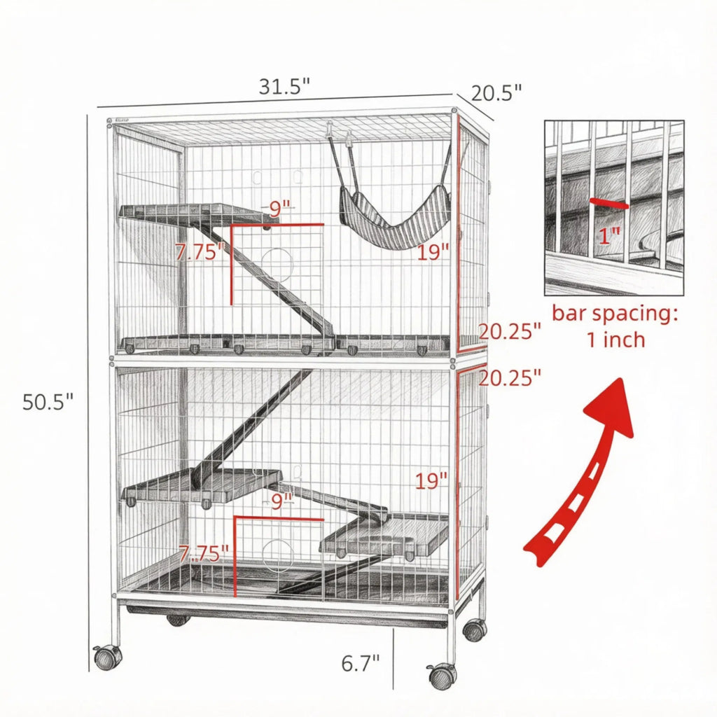 50 Inch Tall Rolling Ferret and Chinchilla Cage with Hammock – view 7