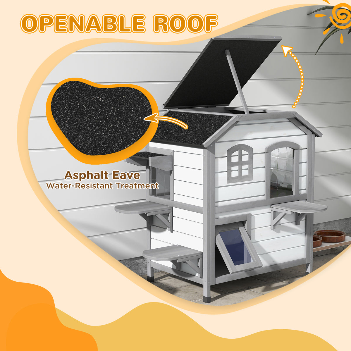 Wooden 2-Story Outdoor Cat House With Multiple Entrances – view 7