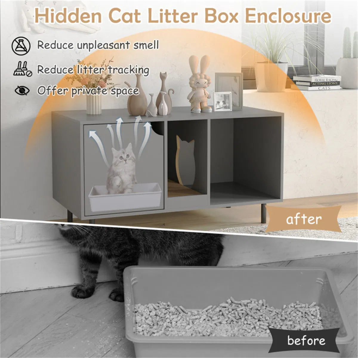 Gray Cat Litter Box Enclosure with Scratching Board – view 8