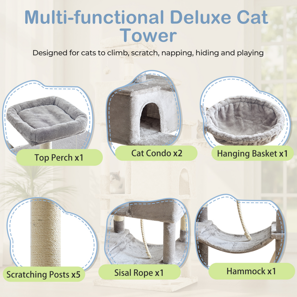66 Inch Cat Tree Tower with Hammock and Condos – view 15