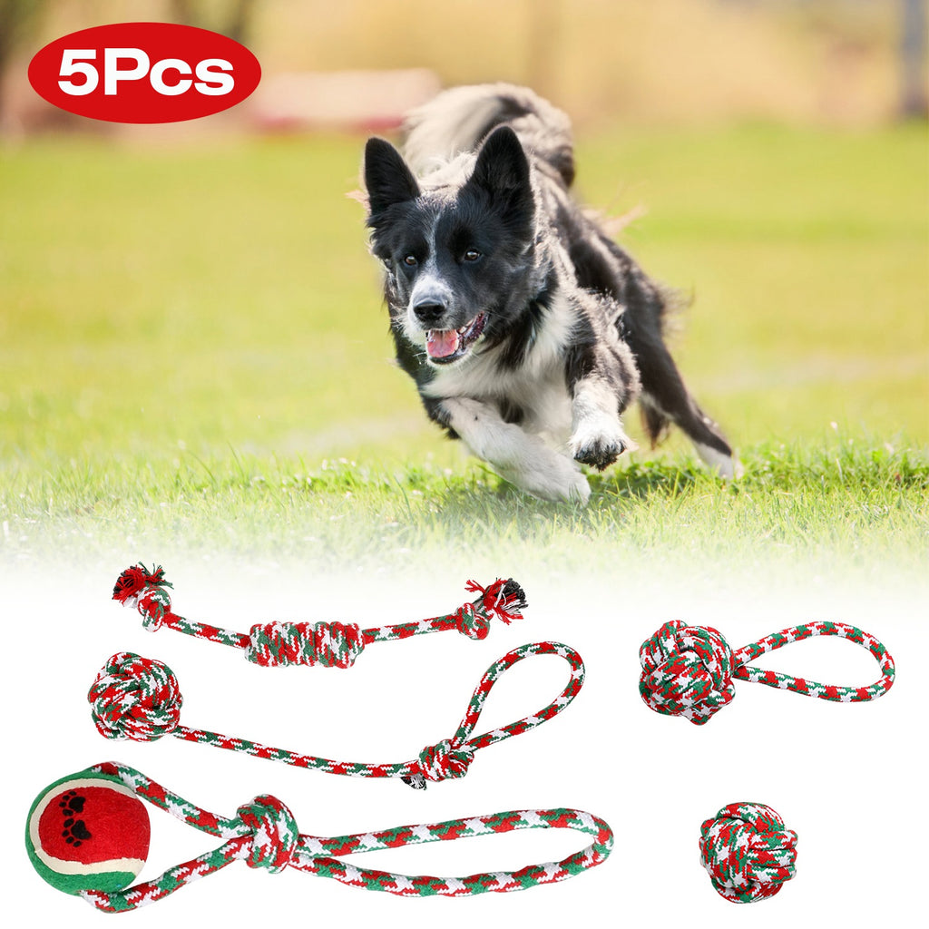 Christmas Rope Chew Toys for Dogs, 5-Pack