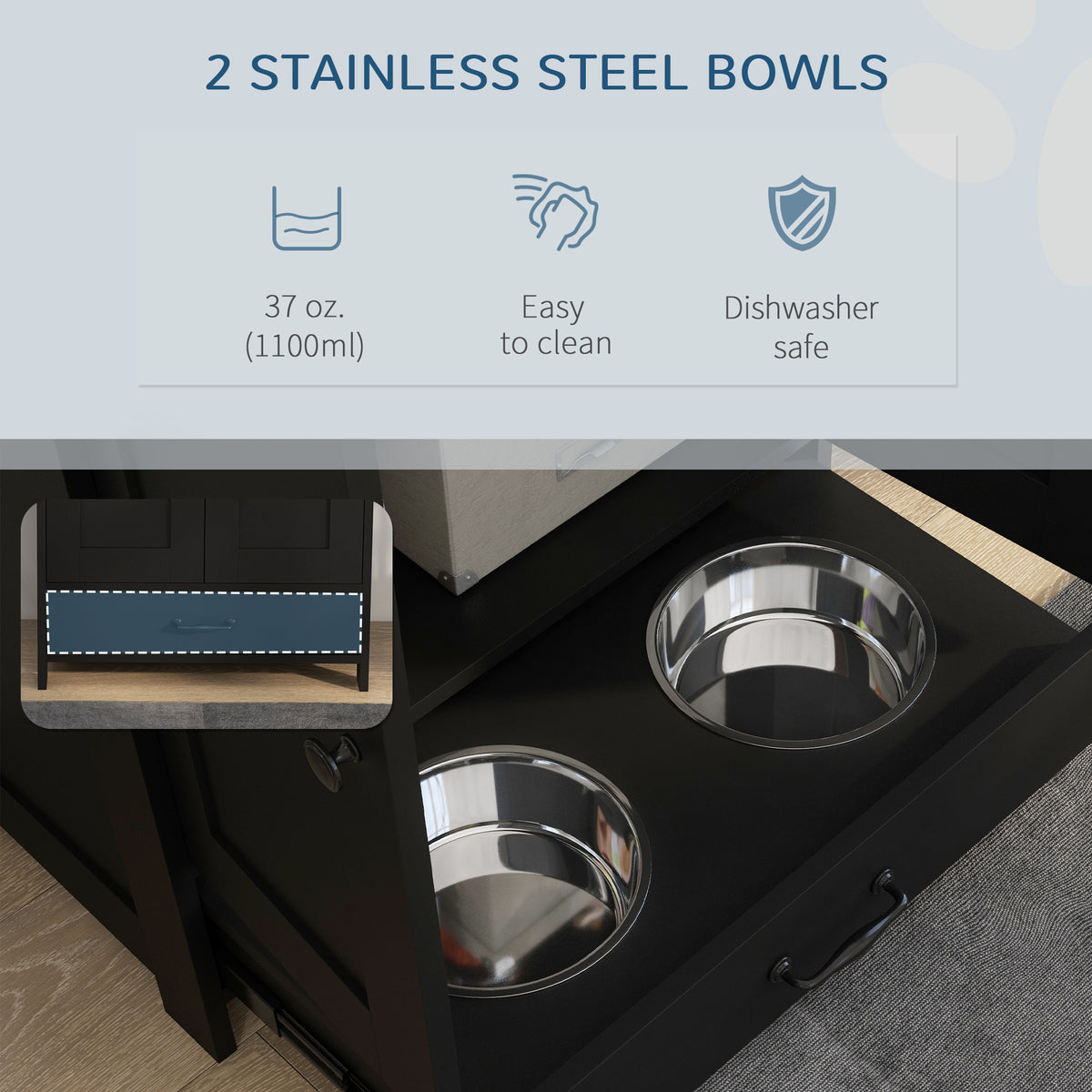 Pet Feeding Station with Storage and Adjustable Bowls – view 7